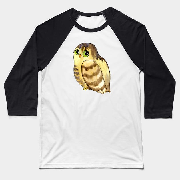 Yellow Gold Owl Watercolor Baseball T-Shirt by WatercolArt